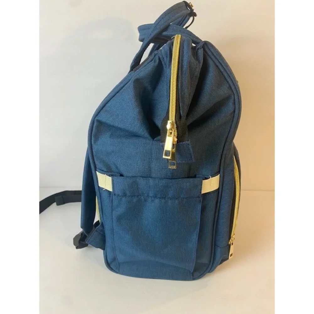 AFBP Blue Canvas Diaper Bag Backpack Gold Tone Hardware Travel Bag